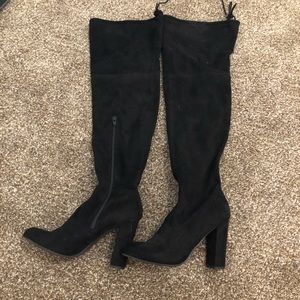 Thigh high, velvet heels.